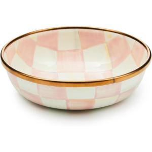 MACKENZIE-CHILDS Enamel Relish Dish, Small Serving Bowl for Entertaining, Black-and-White Courtly Check(Rosy Check)