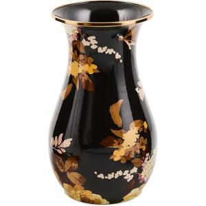 MACKENZIE-CHILDS Enamel Vase, Unique Flower-Vase Decor for Living Room, Tall, Purple-and-White Violet Check(Brown Wild Rose)