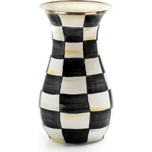 MACKENZIE-CHILDS Enamel Vase, Unique Flower-Vase Decor for Living Room, Tall, Purple-and-White Violet Check(Courtly Check)