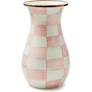 MACKENZIE-CHILDS Enamel Vase, Unique Flower-Vase Decor for Living Room, Tall, Purple-and-White Violet Check(Rosy Check)