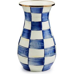 MACKENZIE-CHILDS Enamel Vase, Unique Flower-Vase Decor for Living Room, Tall, Purple-and-White Violet Check(Royal Check)