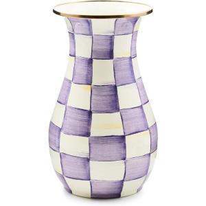 MACKENZIE-CHILDS Enamel Vase, Unique Flower-Vase Decor for Living Room, Tall, Purple-and-White Violet Check(Violet Check)