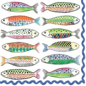 MACKENZIE-CHILDS Pack of 20 Cocktail Paper Napkins, Decorative Napkins for Parties, Purple-and-White Violet Check(Go Fish)
