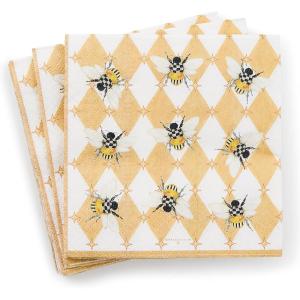 MACKENZIE-CHILDS Pack of 20 Cocktail Paper Napkins, Decorative Napkins for Parties, Purple-and-White Violet Check(Queen Bee)