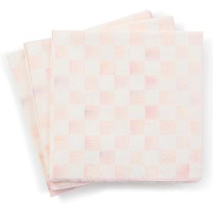 MACKENZIE-CHILDS Pack of 20 Cocktail Paper Napkins, Decorative Napkins for Parties, Purple-and-White Violet Check(Rosy Check)