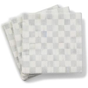 MACKENZIE-CHILDS Pack of 20 Cocktail Paper Napkins, Decorative Napkins for Parties, Purple-and-White Violet Check(Sterling Check)