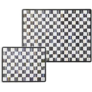 MACKENZIE-CHILDS Set of 2 Tempered Glass Cutting Boards, Countertop Cutting Boards, Purple-and-White Violet Check(Courtly Check)