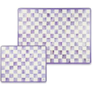 MACKENZIE-CHILDS Set of 2 Tempered Glass Cutting Boards, Countertop Cutting Boards, Purple-and-White Violet Check(Violet Check)