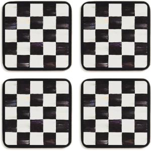 MACKENZIE-CHILDS Violet Check Cork Back Coasters, Set of 4(Courtly Checked)