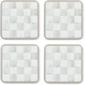 MACKENZIE-CHILDS Violet Check Cork Back Coasters, Set of 4(Sterling Check)