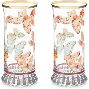 MACKENZIE-CHILDS Violet Check Highball Glass, Set of 2(Butterfly Hill)