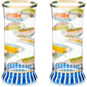 MACKENZIE-CHILDS Violet Check Highball Glass, Set of 2(Go Fish)