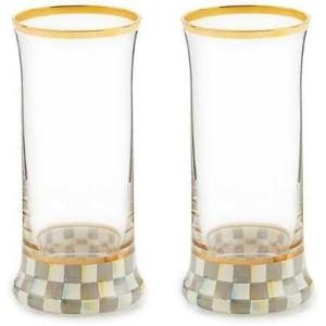MACKENZIE-CHILDS Violet Check Highball Glass, Set of 2(Sterling Check)