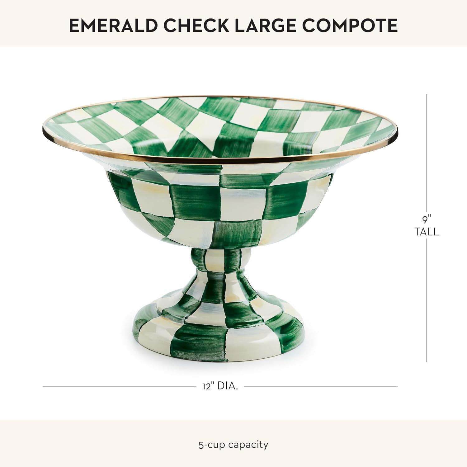 image:imageMACKENZIECHILDS Enamel Compote Pedestal Serving Dish or Decorative Bowl Small PurpleandWhite Violet CheckEmerald Check