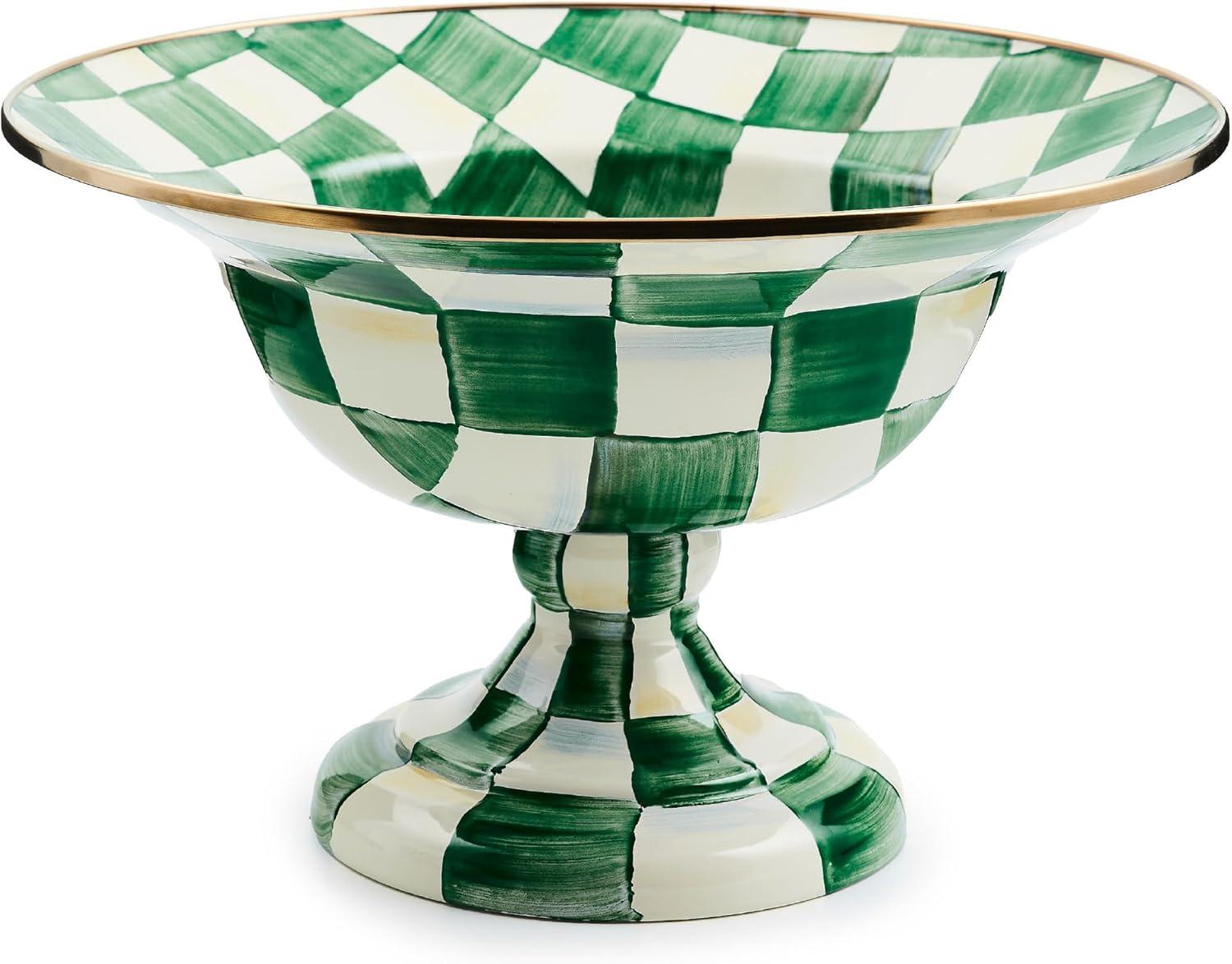 image:imageMACKENZIECHILDS Enamel Compote Pedestal Serving Dish or Decorative Bowl Small PurpleandWhite Violet CheckEmerald Check