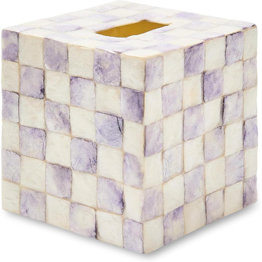 image:imageMACKENZIECHILDS Boutique Square Capiz TissueBox Cover Decorative Tissue Holder PurpleandWhite Violet CheckViolet Check