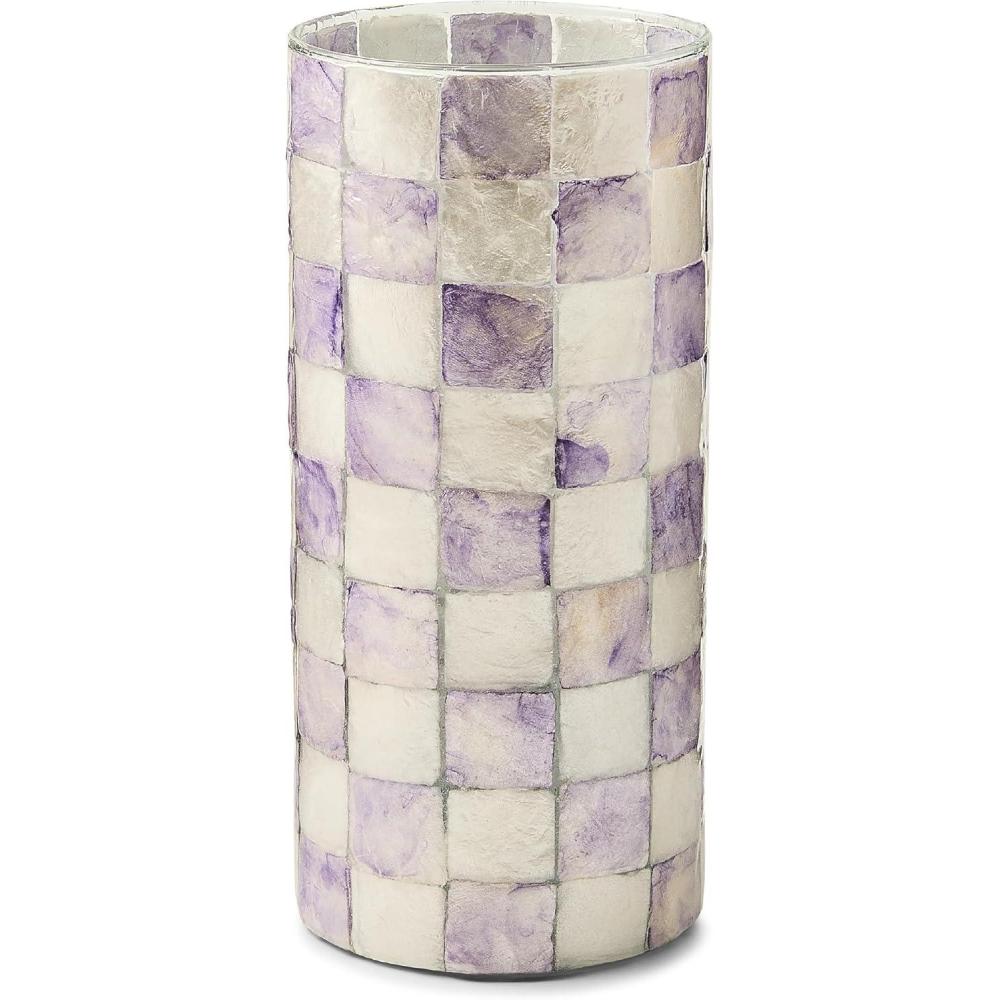 image:imageMACKENZIECHILDS Capiz Vase Unique FlowerVase Decor Small PurpleandWhite Violet CheckViolet Check
