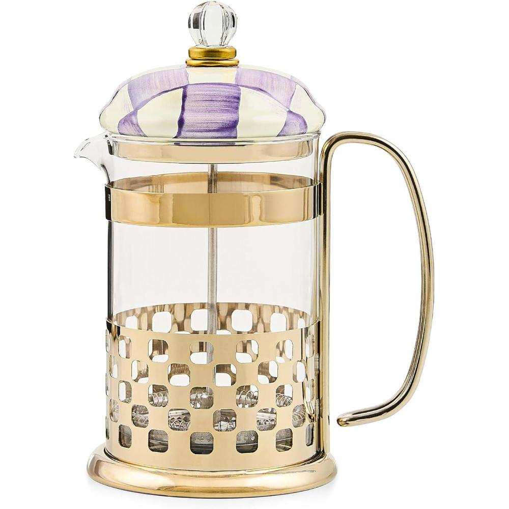 image:imageMACKENZIECHILDS Coffee French Press Glass FrenchPress Coffee Maker 32Ounce Capacity PurpleandWhite Violet CheckViolet Check