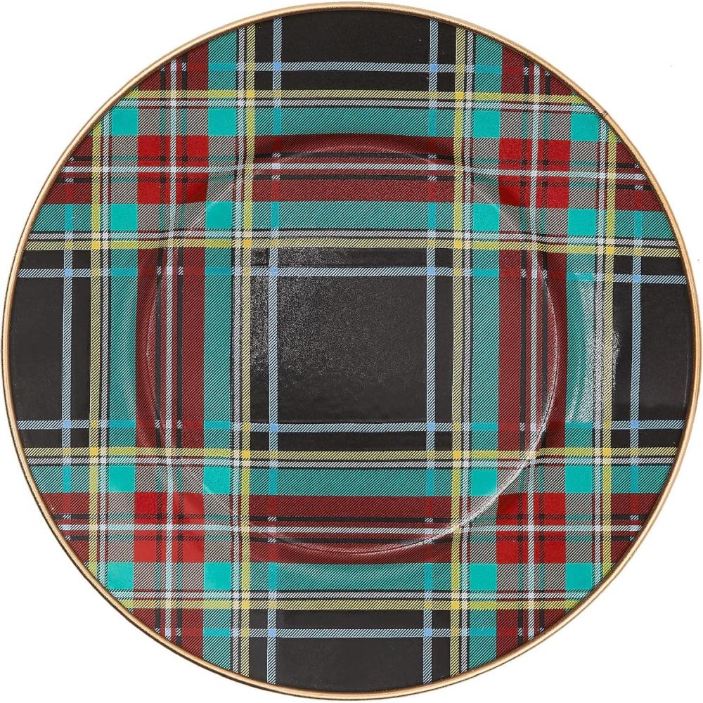 image:imageMACKENZIECHILDS Enamel Salad and Dessert Plate Small Plate for a Dessert or Appetizer Dish 8 Inches PurpleandWhite Violet CheckBlack Tartan