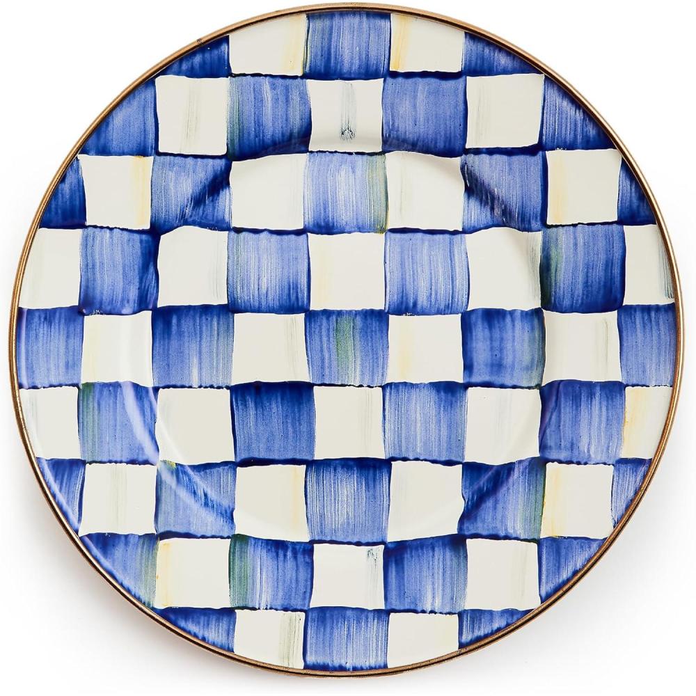 image:imageMACKENZIECHILDS Enamel Salad and Dessert Plate Small Plate for a Dessert or Appetizer Dish 8 Inches PurpleandWhite Violet CheckRoyal Check