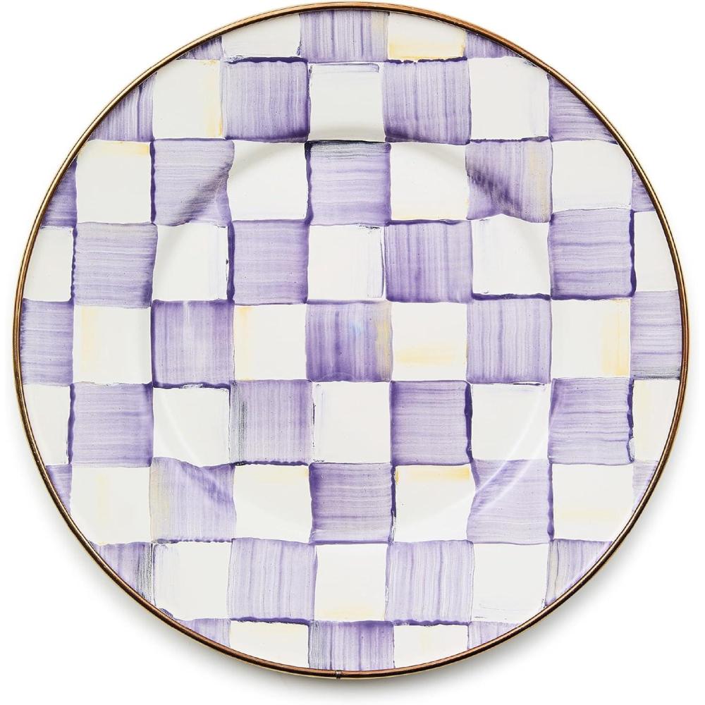 image:imageMACKENZIECHILDS Enamel Salad and Dessert Plate Small Plate for a Dessert or Appetizer Dish 8 Inches PurpleandWhite Violet CheckViolet Check