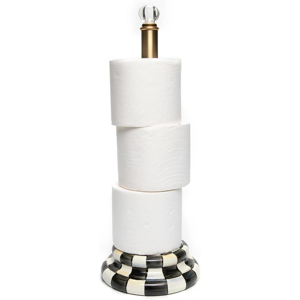 image:imageMACKENZIECHILDS Enamel ToiletTissue Storage Decorative ToiletPaperHolder Stand for Bathroom PurpleandWhite Violet CheckCourtly Check