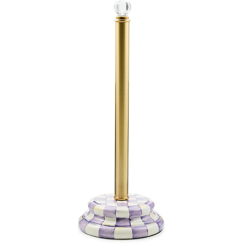 image:imageMACKENZIECHILDS Enamel ToiletTissue Storage Decorative ToiletPaperHolder Stand for Bathroom PurpleandWhite Violet CheckViolet Check