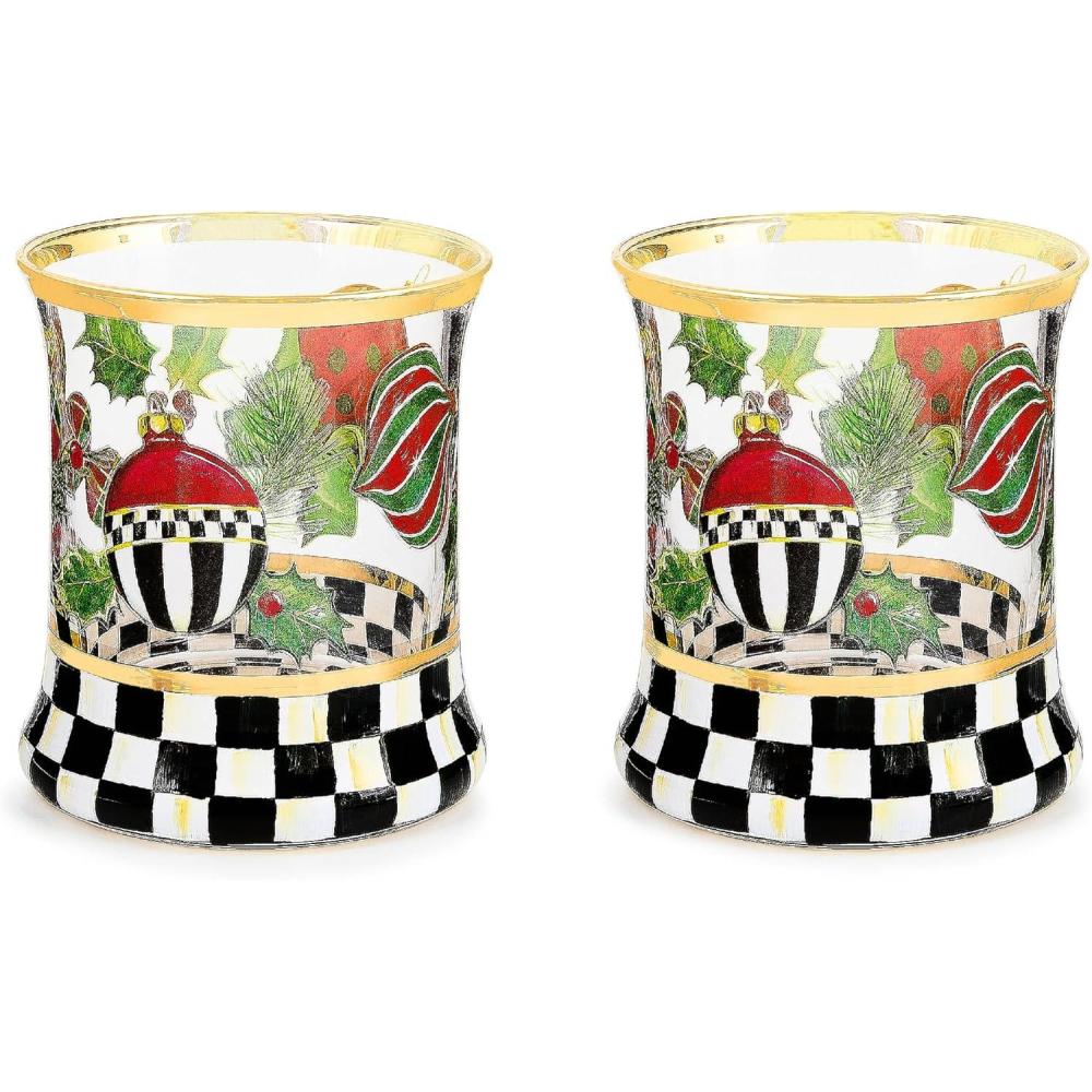 image:imageMACKENZIECHILDS Violet Check Tumbler Glass Set of 2Deck the Halls