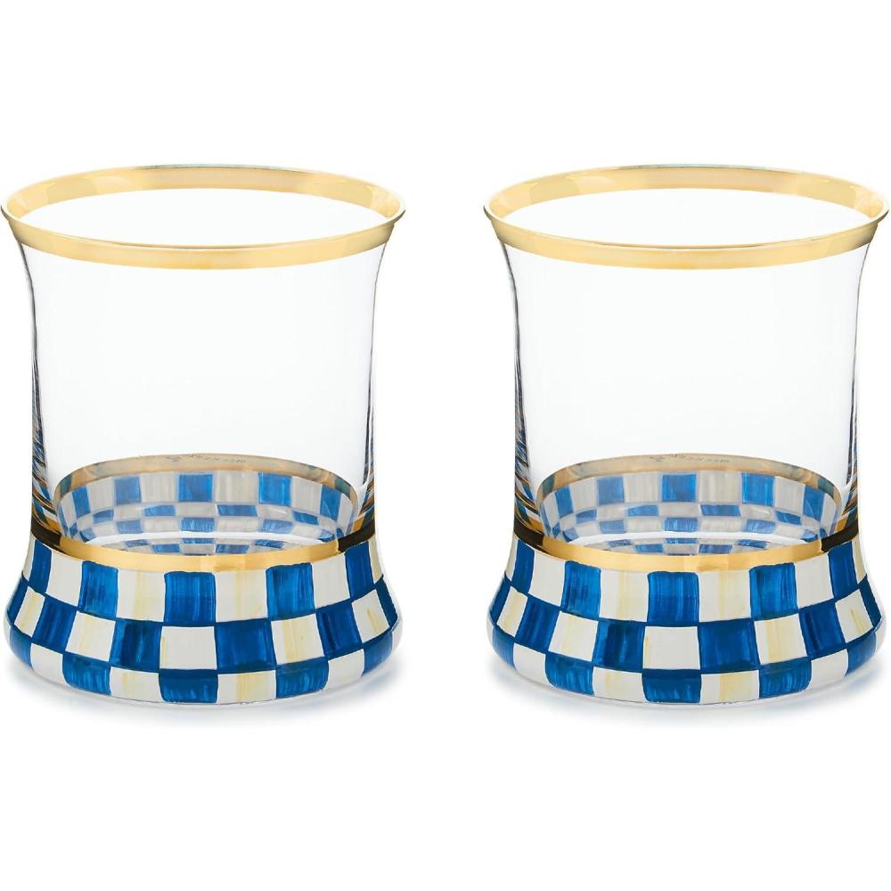 image:imageMACKENZIECHILDS Violet Check Tumbler Glass Set of 2Royal Check