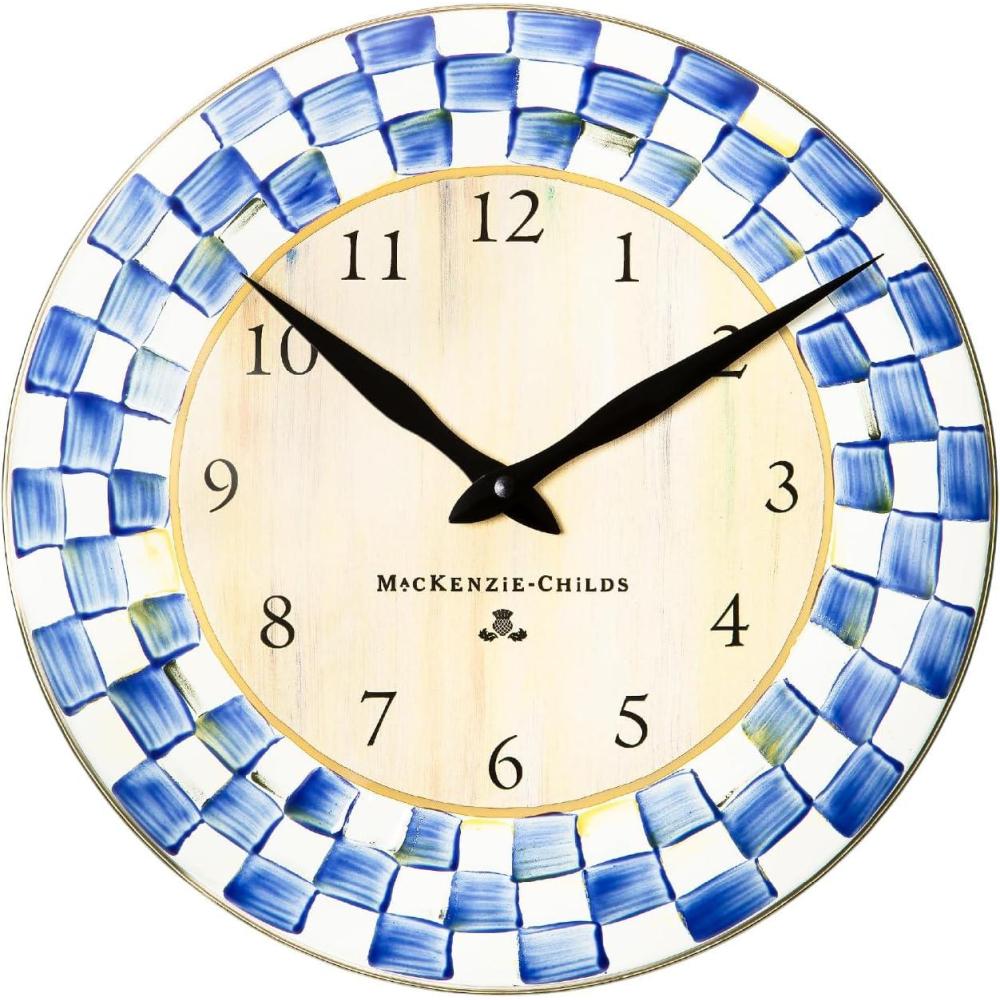 image:imageMACKENZIECHILDS Wall Clock Decorative Clock for Kitchen and Living Room PurpleandWhite Violet CheckRoyal Check