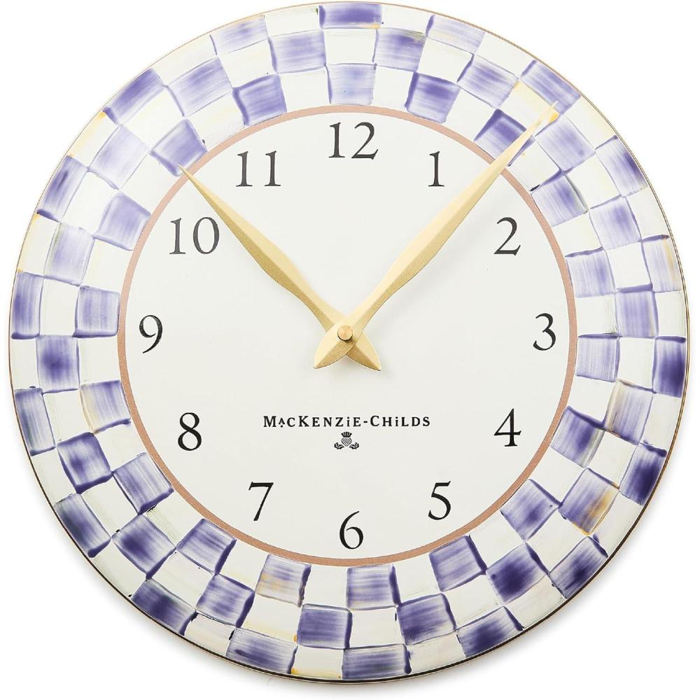 image:imageMACKENZIECHILDS Wall Clock Decorative Clock for Kitchen and Living Room PurpleandWhite Violet CheckViolet Check
