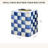 MACKENZIE-CHILDS Boutique Tissue-Box Cover, Square Tissue Holder for Home Decor, Purple-and-White Violet Check(Royal Check)