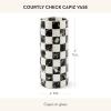 MACKENZIE-CHILDS Capiz Vase, Unique Flower-Vase Decor, Small, Purple-and-White Violet Check(Courtly Check)