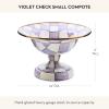 MACKENZIE-CHILDS Enamel Compote, Pedestal Serving Dish or Decorative Bowl, Small, Purple-and-White Violet Check(Violet Check)