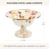 MACKENZIE-CHILDS Enamel Compote, Pedestal Serving Dish or Decorative Bowl, Small, Purple-and-White Violet Check(White Wild Rose)
