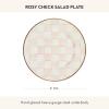 MACKENZIE-CHILDS Enamel Salad and Dessert Plate, Small Plate for a Dessert or Appetizer Dish, 8 Inches, Purple-and-White Violet Check(Rosy Check)