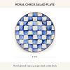 MACKENZIE-CHILDS Enamel Salad and Dessert Plate, Small Plate for a Dessert or Appetizer Dish, 8 Inches, Purple-and-White Violet Check(Royal Check)