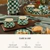 MACKENZIE-CHILDS Enamel Saucer, Small Coffee and Teacup Saucer, Purple-and White Violet Check(Emerald Check)