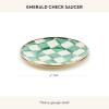 MACKENZIE-CHILDS Enamel Saucer, Small Coffee and Teacup Saucer, Purple-and White Violet Check(Emerald Check)