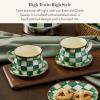 MACKENZIE-CHILDS Enamel Saucer, Small Coffee and Teacup Saucer, Purple-and White Violet Check(Emerald Check)