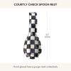 MACKENZIE-CHILDS Enamel Spoon Rest, Kitchen Utensil Rest and Spoon Holder, Kitchen Decor, Purple-and-White Violet Check(Courtly Check)