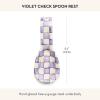 MACKENZIE-CHILDS Enamel Spoon Rest, Kitchen Utensil Rest and Spoon Holder, Kitchen Decor, Purple-and-White Violet Check(Violet Check)