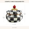MACKENZIE-CHILDS Enamel Squashed Pot, Enamelware Storage Canister with Lid, 20 Ounces, Purple-and-White Violet Check(Courtly Check)