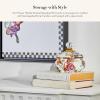 MACKENZIE-CHILDS Enamel Squashed Pot, Enamelware Storage Canister with Lid, 20 Ounces, Purple-and-White Violet Check(White Flower Market)
