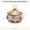 MACKENZIE-CHILDS Enamel Squashed Pot, Enamelware Storage Canister with Lid, 20 Ounces, Purple-and-White Violet Check(White Flower Market)