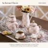 MACKENZIE-CHILDS Enamel Teacup, Unique Coffee and Tea Mug, Enamel Cup for Hot Tea, Purple-and-White Violet Check(Rosy Check)