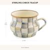 MACKENZIE-CHILDS Enamel Teacup, Unique Coffee and Tea Mug, Enamel Cup for Hot Tea, Purple-and-White Violet Check(Sterling Check)