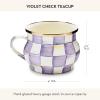 MACKENZIE-CHILDS Enamel Teacup, Unique Coffee and Tea Mug, Enamel Cup for Hot Tea, Purple-and-White Violet Check(Violet Check)