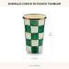 MACKENZIE-CHILDS Enamel Tumbler, Open Tumbler Cup, Cute Enamel Cup, 10 Ounces, Purple-and-White Violet Check(Emerald Check)