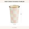 MACKENZIE-CHILDS Enamel Tumbler, Open Tumbler Cup, Cute Enamel Cup, 10 Ounces, Purple-and-White Violet Check(Rosy Check)